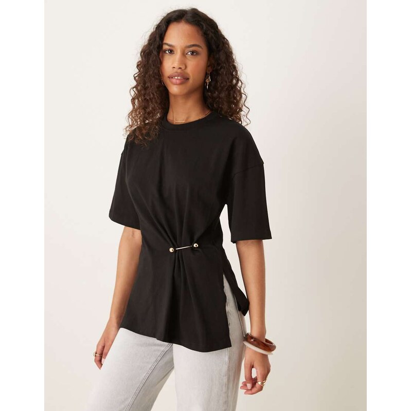 ASOS DESIGN t-shirt with cinched waist and hardware detail in