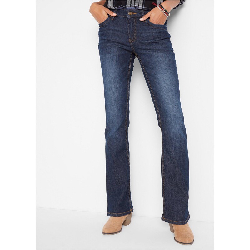 bonprix Pohodlné strečové džíny, Bootcut, Mid Waist modrá Žena