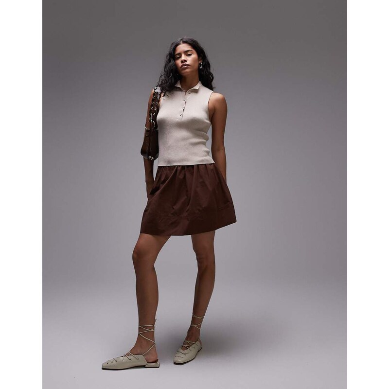 Topshop mini poplin skirt in chocolate-Brown