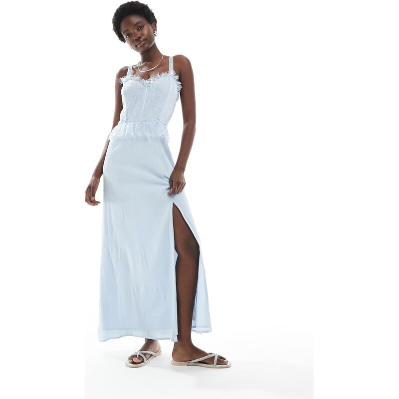 Miss Selfridge cheesecloth maxi corset dress with ribbon trims