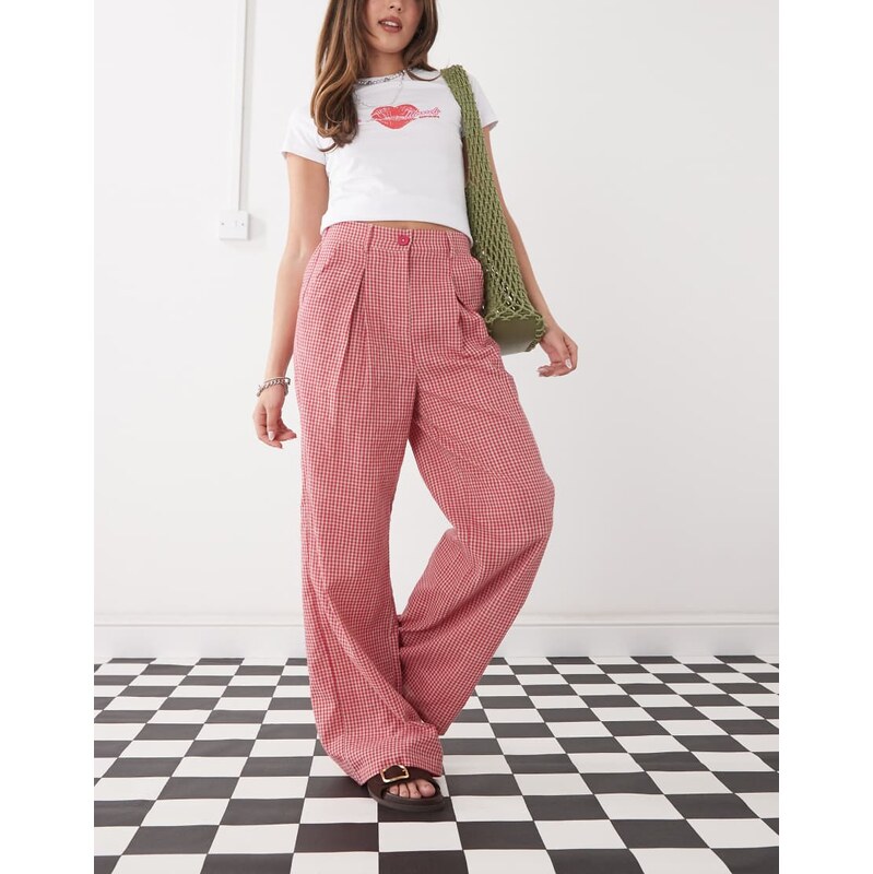 Reclaimed Vintage baggy tailored linen look trouser in red