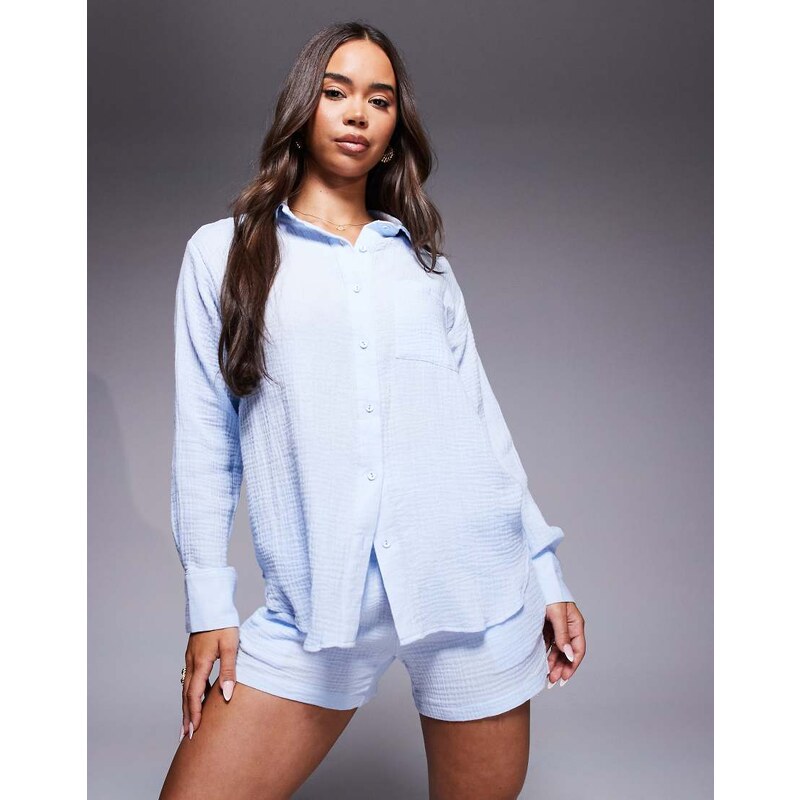 Missyempire cheesecloth elasticated waist shorts co-ord in blue 115512721