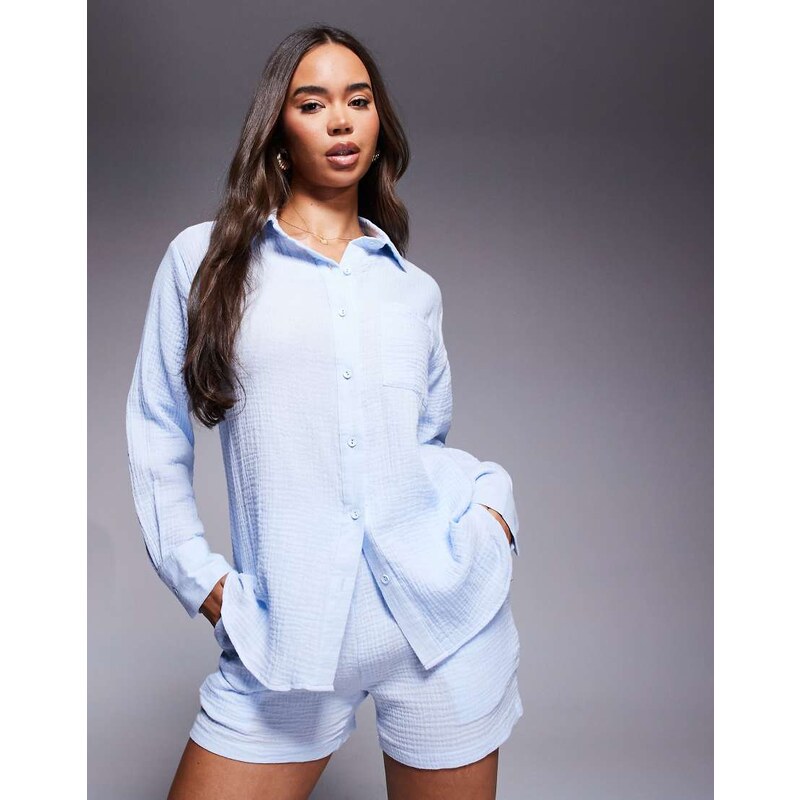 Missyempire cheesecloth pocket detail shirt co-ord in blue 107044056