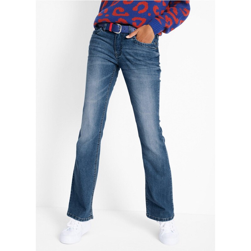 bonprix Pohodlné strečové džíny, Bootcut, Mid Waist modrá Žena