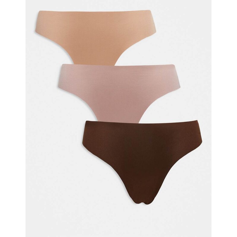 ASOS DESIGN 3 pack no vpl brazilian brief in neutrals-Multi 115510807