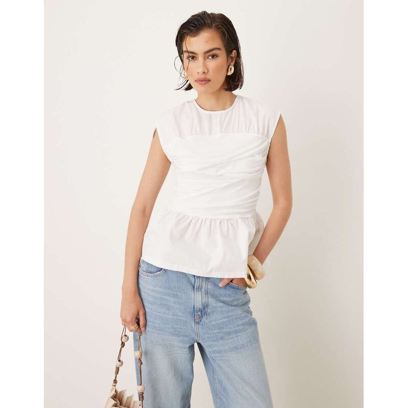 ASOS DESIGN mix bandage top with ruching detail in ivory-White