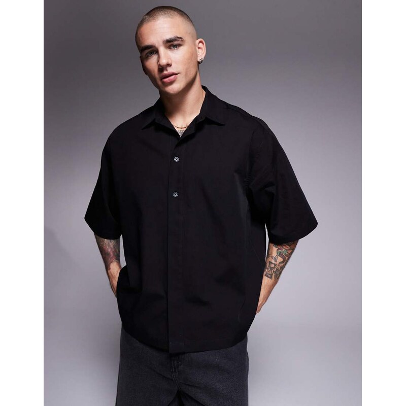 ASOS DESIGN boxy oversized shirt in black