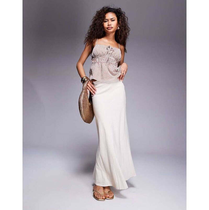 Princess Polly All In One linen blend bias cut maxi skirt in beige 106760014