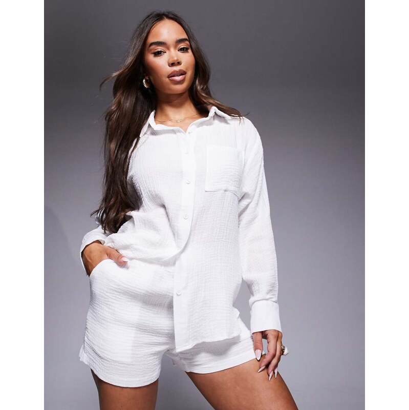 Missyempire cheesecloth elasticated waist shorts co-ord in white 115512720