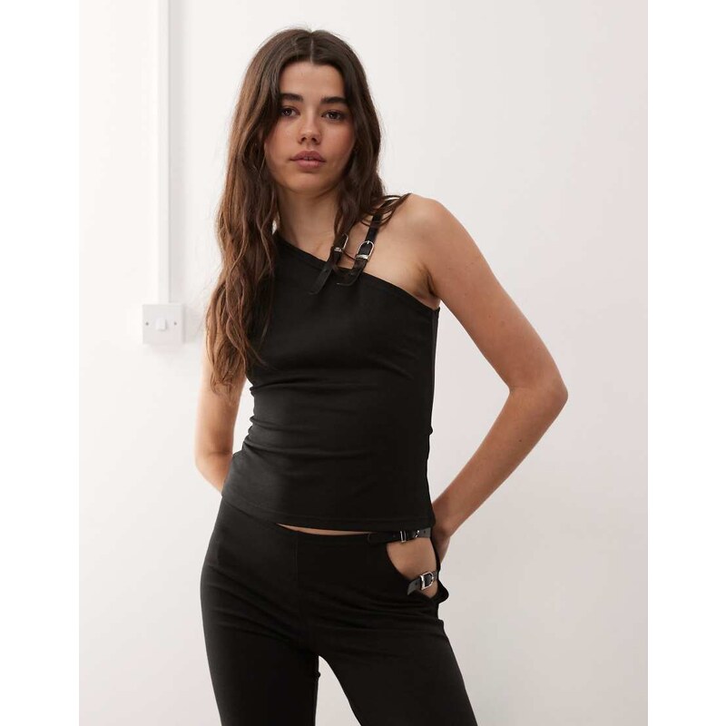 Lioness Rebel asymmetric shoulder buckle strap detail tank top co-ord 107686963