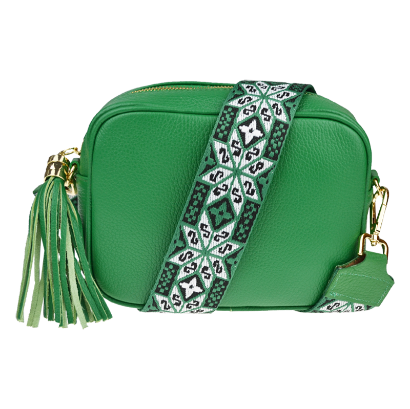 Zelená kožená italská crossbody kabelka Bala Verde s přídavným