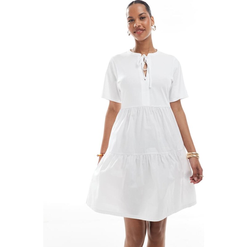 Threadbare cotton rich tiered short sleeve mini dress with keyhole 106752027