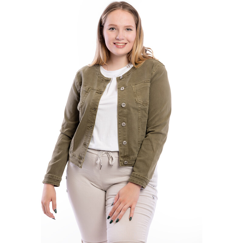 Moon girl Dámská džínová bunda VINTED MAXI khaki [C19-7] Barva: Khaki, 106748629