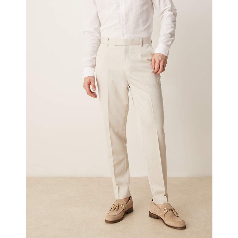 ASOS DESIGN smart tapered fit trousers in stone-Neutral