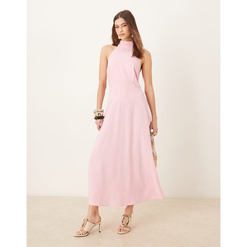 Pretty Lavish drop waist crepe midaxi dress in peony pink