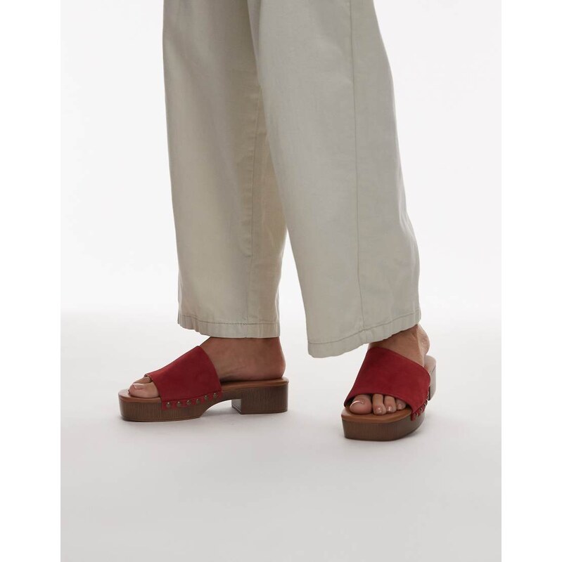 Topshop Hamilton suede clog with studs in red 115443654