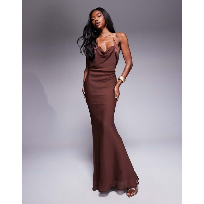 ASOS DESIGN satin and chiffon mix cowl neck bias maxi dress in