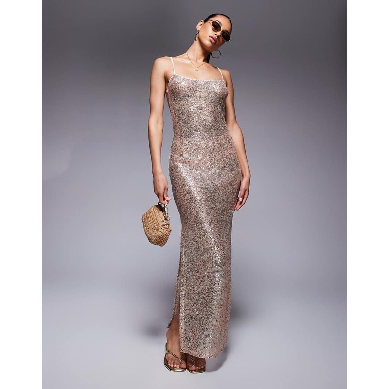 South Beach sequin gold maxi beach dress in gold