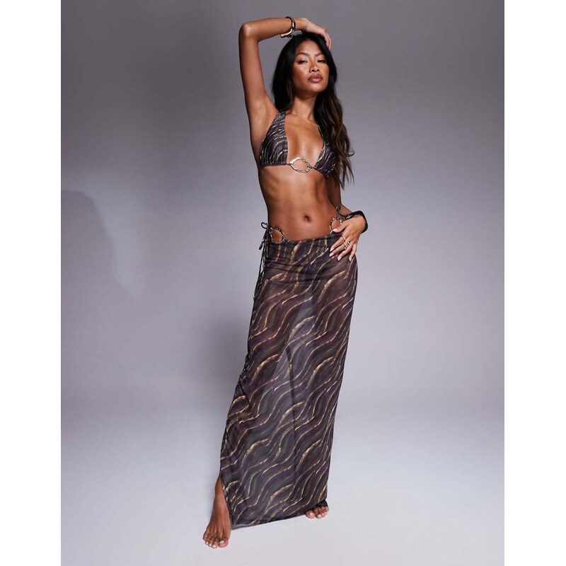 South Beach abstract print mesh maxi beach skirt in multi 106749451