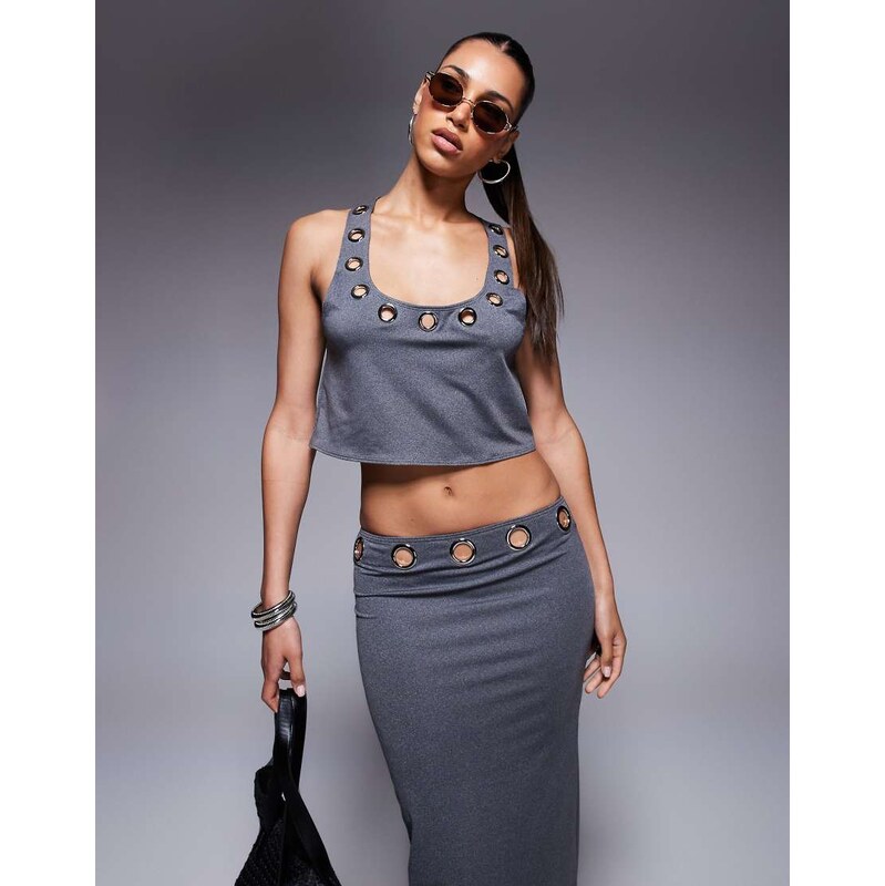 South Beach cami beach top with eyelet detail in grey 115640236