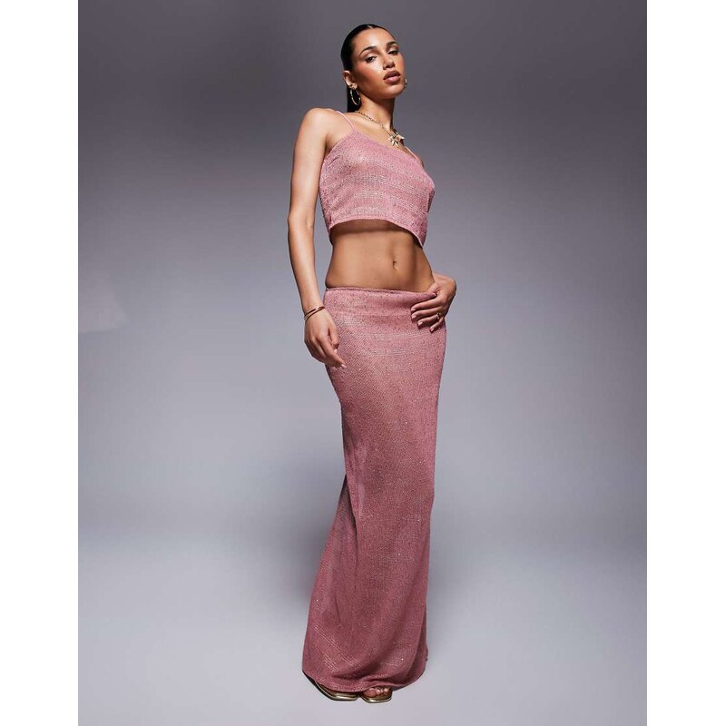 South Beach knitted sequin maxi skirt in dusty pink