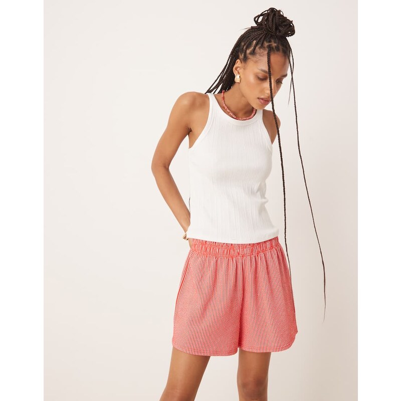 Gina Tricot seersucker shorts in red check