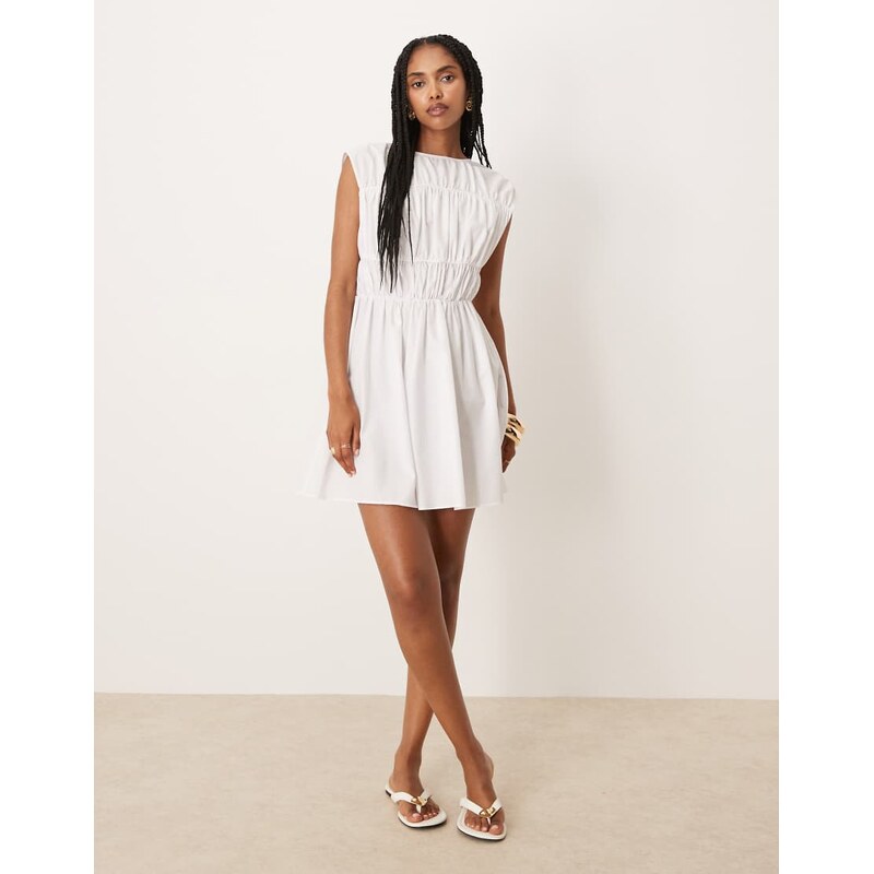 ASOS DESIGN ruched panelled mini dress in white