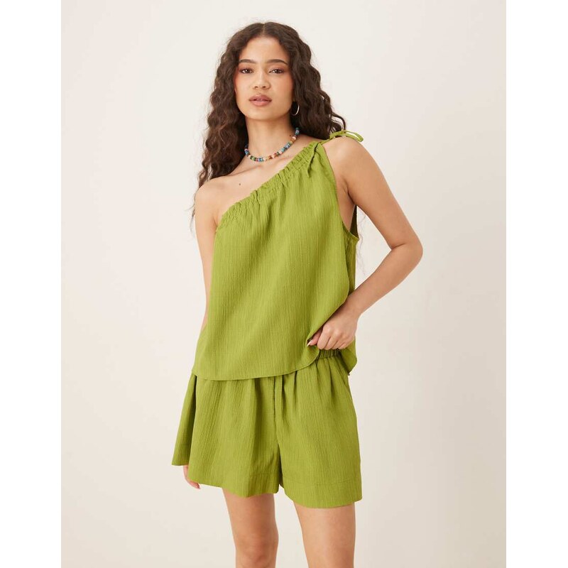 ASOS DESIGN one shoulder top co-ord in lime-Green
