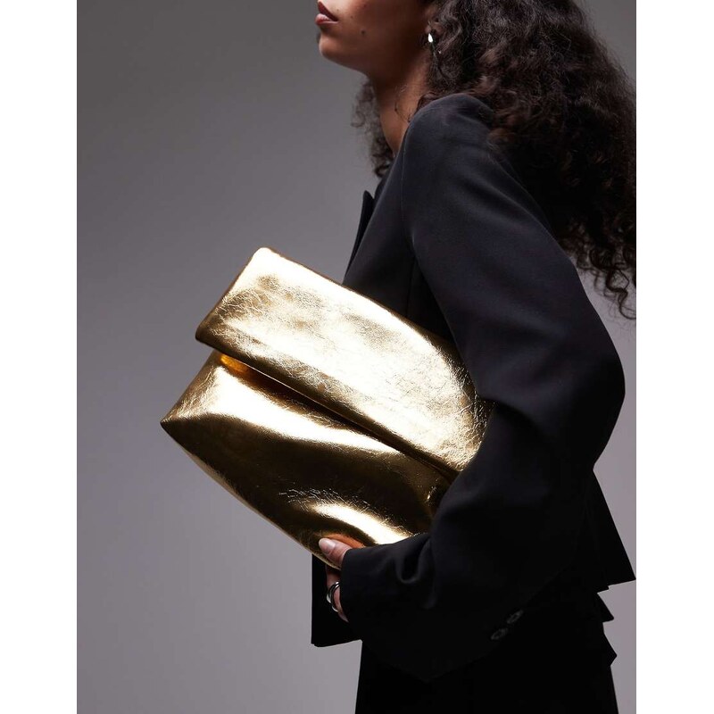 Topshop Georgia folded clutch grab bag in gold 106749583