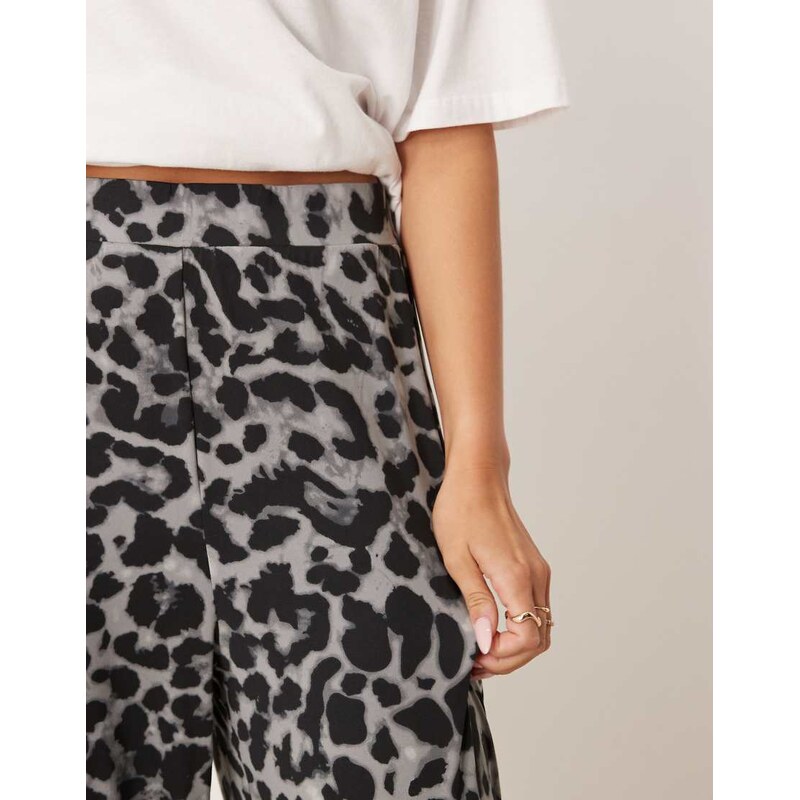 Vila pull on wide leg trousers in grey leopard print