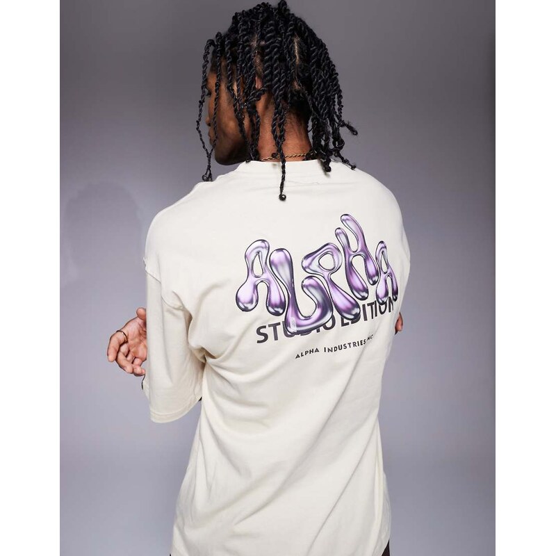 Alpha Industries Alpha t-shirt with bubble back print logo in off 106751957