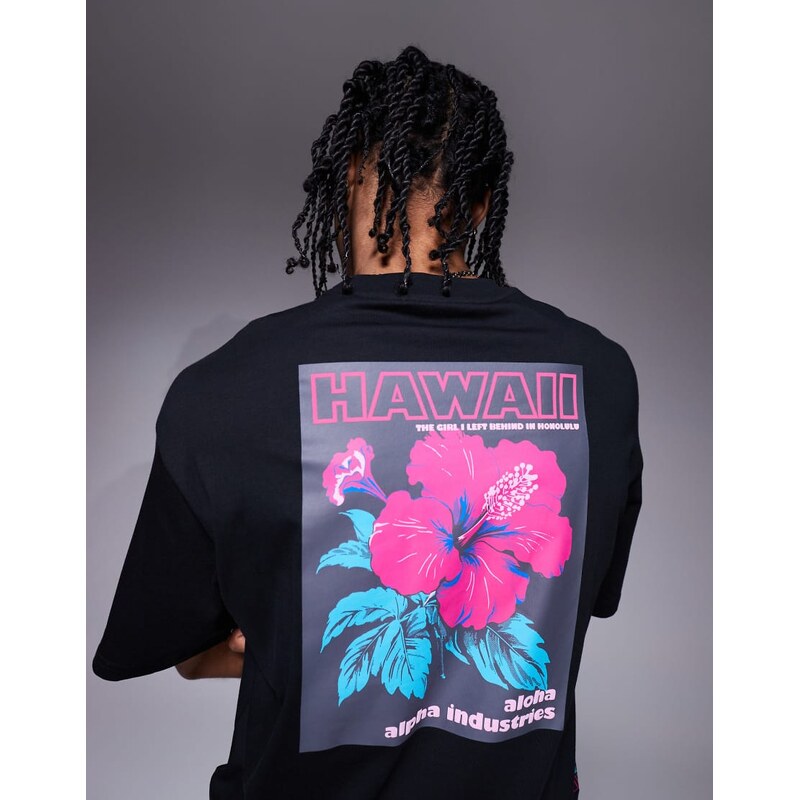 Alpha Industries Alpha t-shirt with flower back print in black 106759021