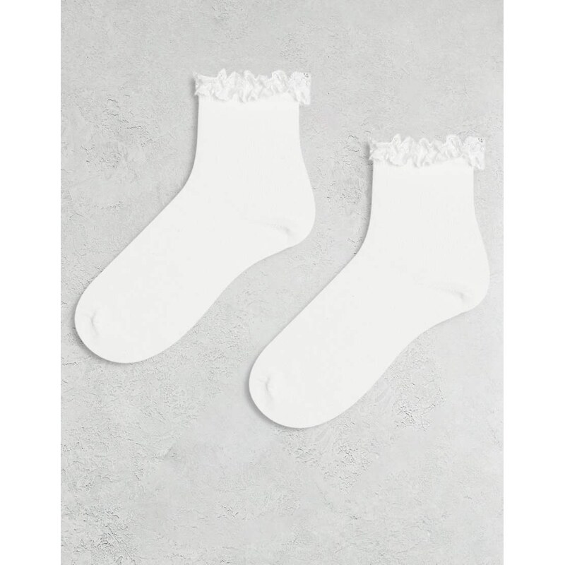 ASOS DESIGN 2 pack frill top ankle socks in white 106760076