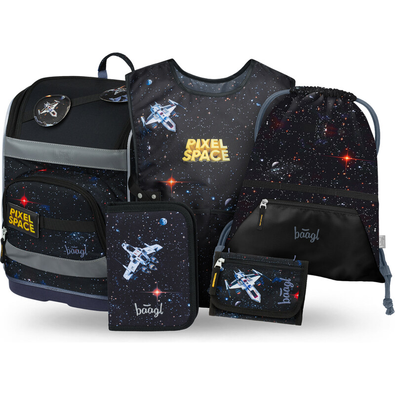 BAAGL SET 5 Zippy Plus Pixel Space: aktovka, penál, sáček,
