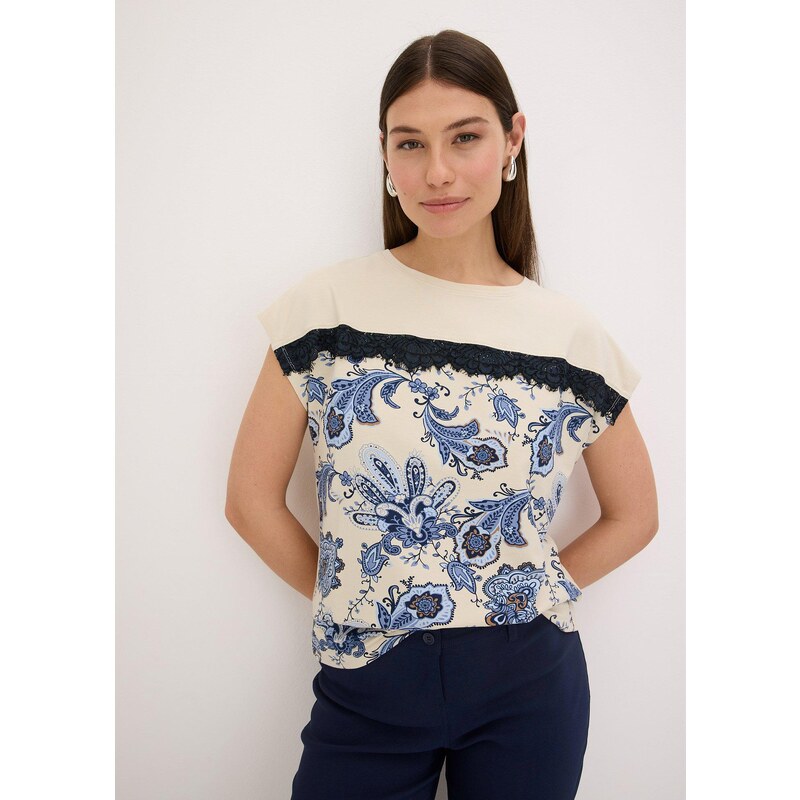 bonprix Oversize tričko s krajkovou légou béžová Žena 114427151