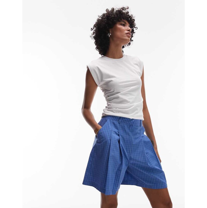 Topshop co ord tailored check longline shorts in blue