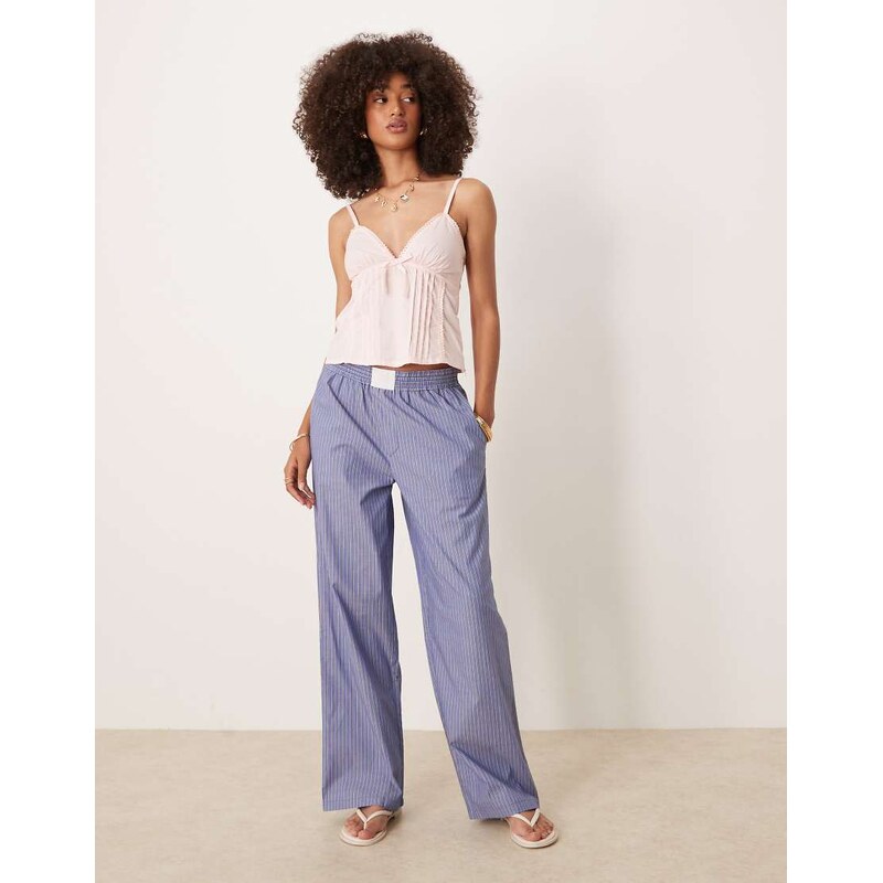 Lioness boxer waistband wide leg poplin trousers in blue stripe-Multi 107690519