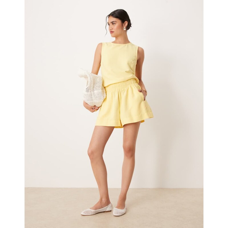 ASOS DESIGN pull on shorts co-ord in yellow 115512913