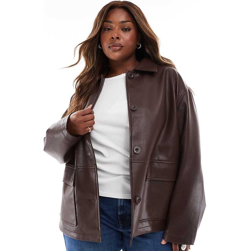 ASOS Curve ASOS DESIGN Curve leather look harrington jacket in