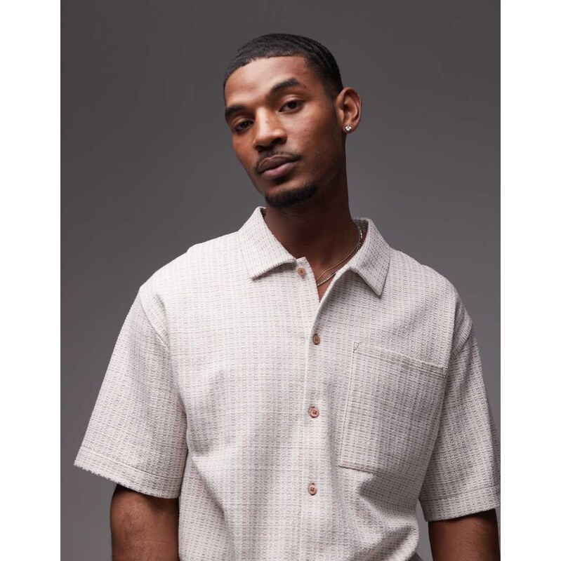 Topman relaxed fit textured stripe button through jersey shirt