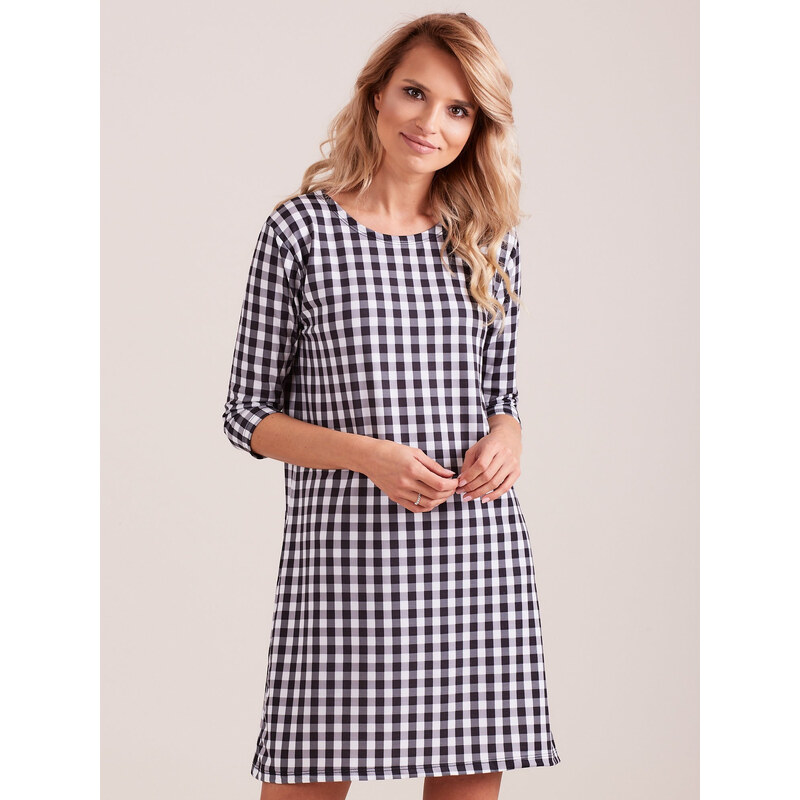 PAMUK LINE Dámské černé kostkované šaty PL-SK-4335.08-black