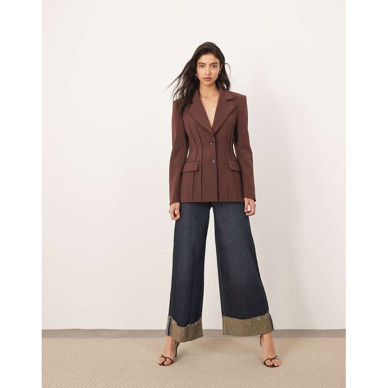 ARRANGE premium sculpted blazer in chocolate-Brown