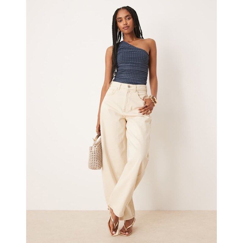 ASOS DESIGN polka dot mesh gathered one shoulder bodysuit in