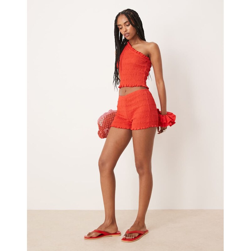 ASOS DESIGN co-ord shirred micro shorts in red