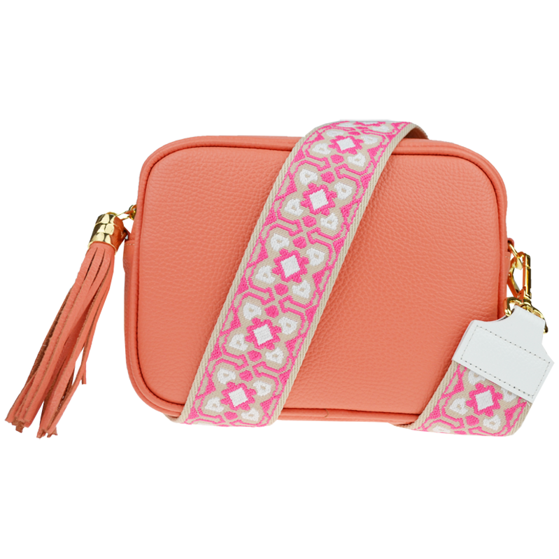 Růžová kožená italská crossbody kabelka Bala Salmone s přídavným