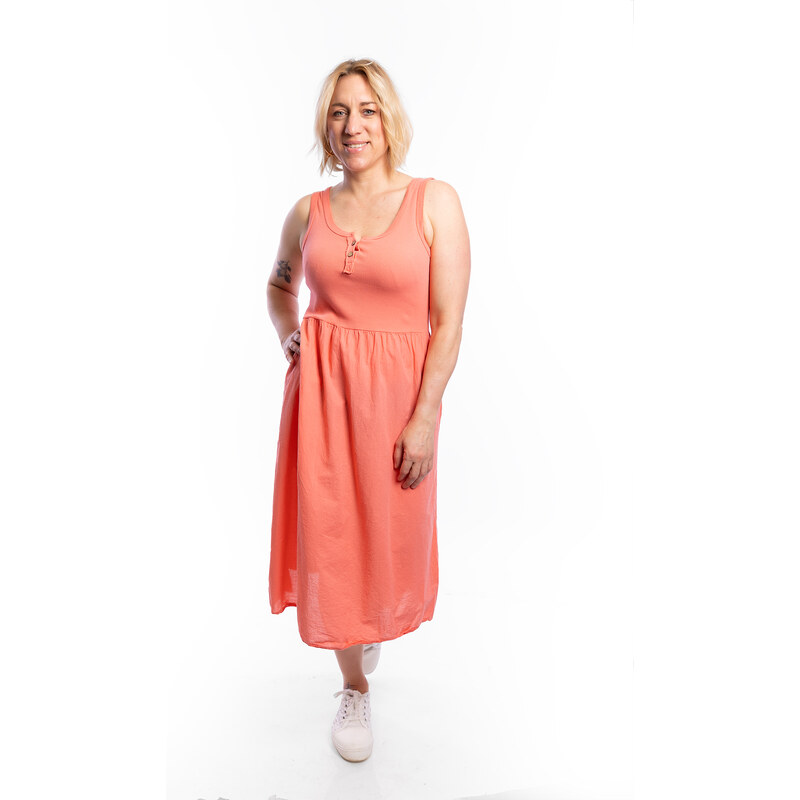 Italy fashion Letní šaty AMANDA Barva: korálová, Velikost: UNI: M-XL 106782229
