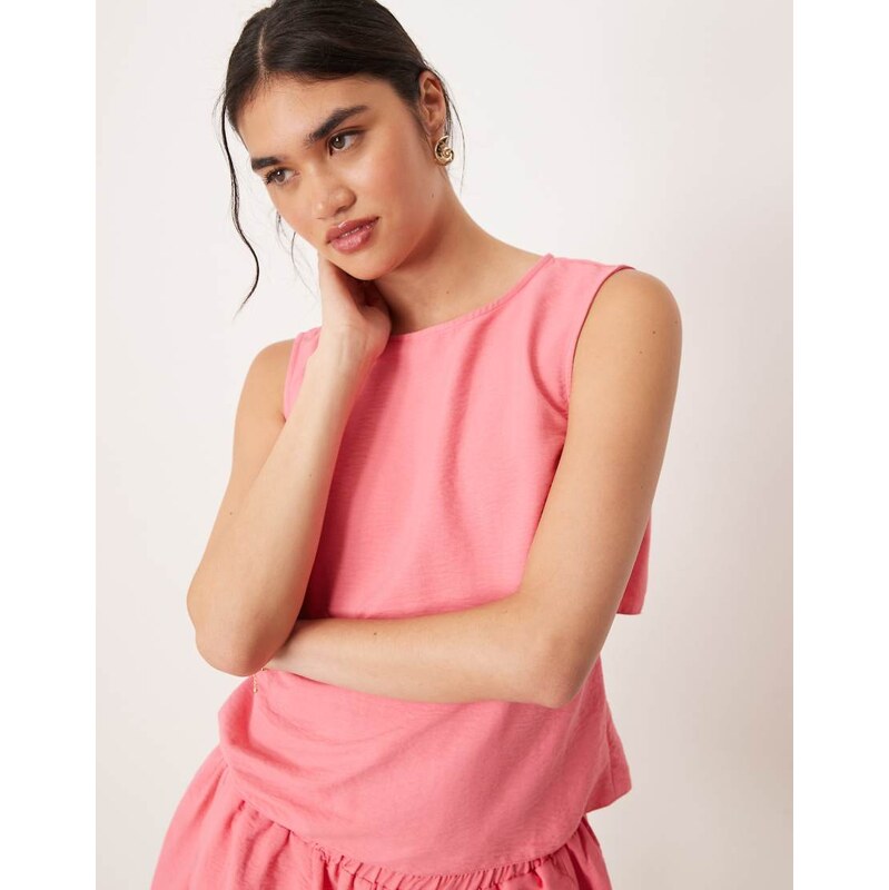 ASOS DESIGN open tie back shell top co-ord in pink-Multi