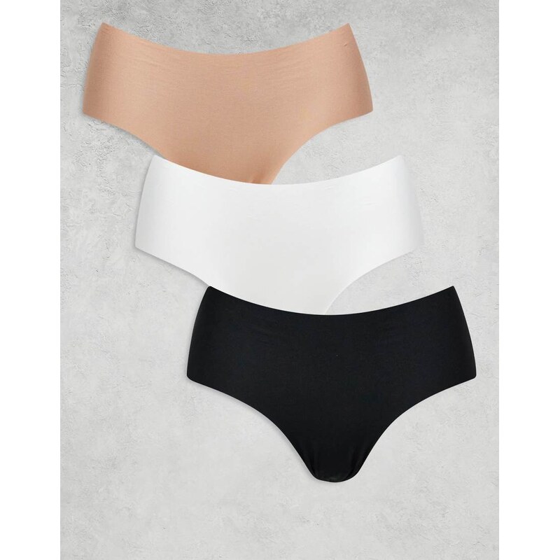 ASOS DESIGN 3 pack no vpl mid coverage brief in black, white & beige 115733401
