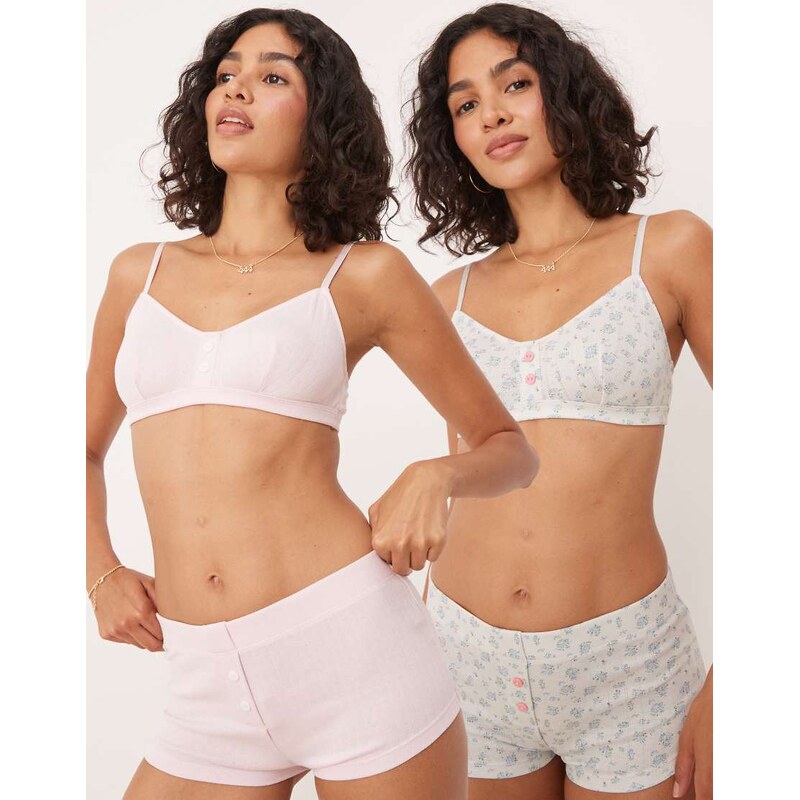 ASOS DESIGN 2 pack boxer in floral print and pink pointelle-Multi 106786601