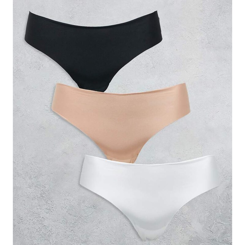 ASOS Curve ASOS DESIGN Curve 3 pack no vpl & lace thong in black, 115511043